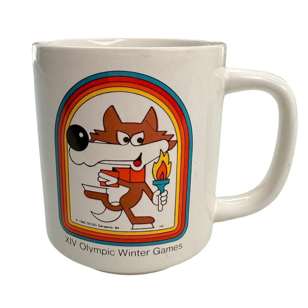 Vintage 1984 Sarajevo Olympics Vucko Wolf Mascot Mug Yugoslavia Winter Games